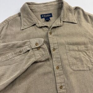 Brooks Brothers Herringbone Flannel Shirt Mens XL Oversized Khaki Button Down